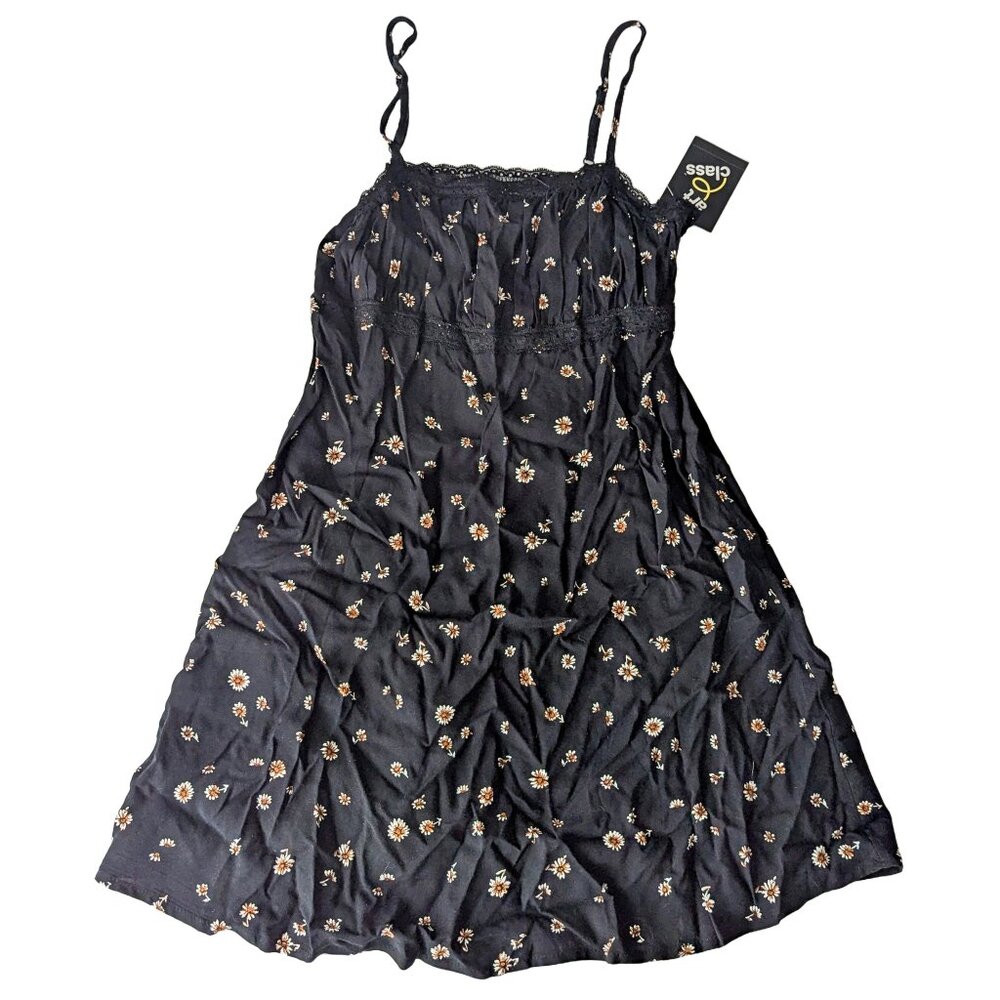 Girls' Lace Trim Dress - art class™ Black Floral L NWT MISSING SHIRT